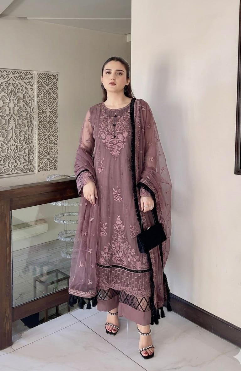 Women's Premium 3 Piece Cotton Embroidered Suit | Embroidered Shirt Trouser & Chiffon Dupatta | Small Medium Large